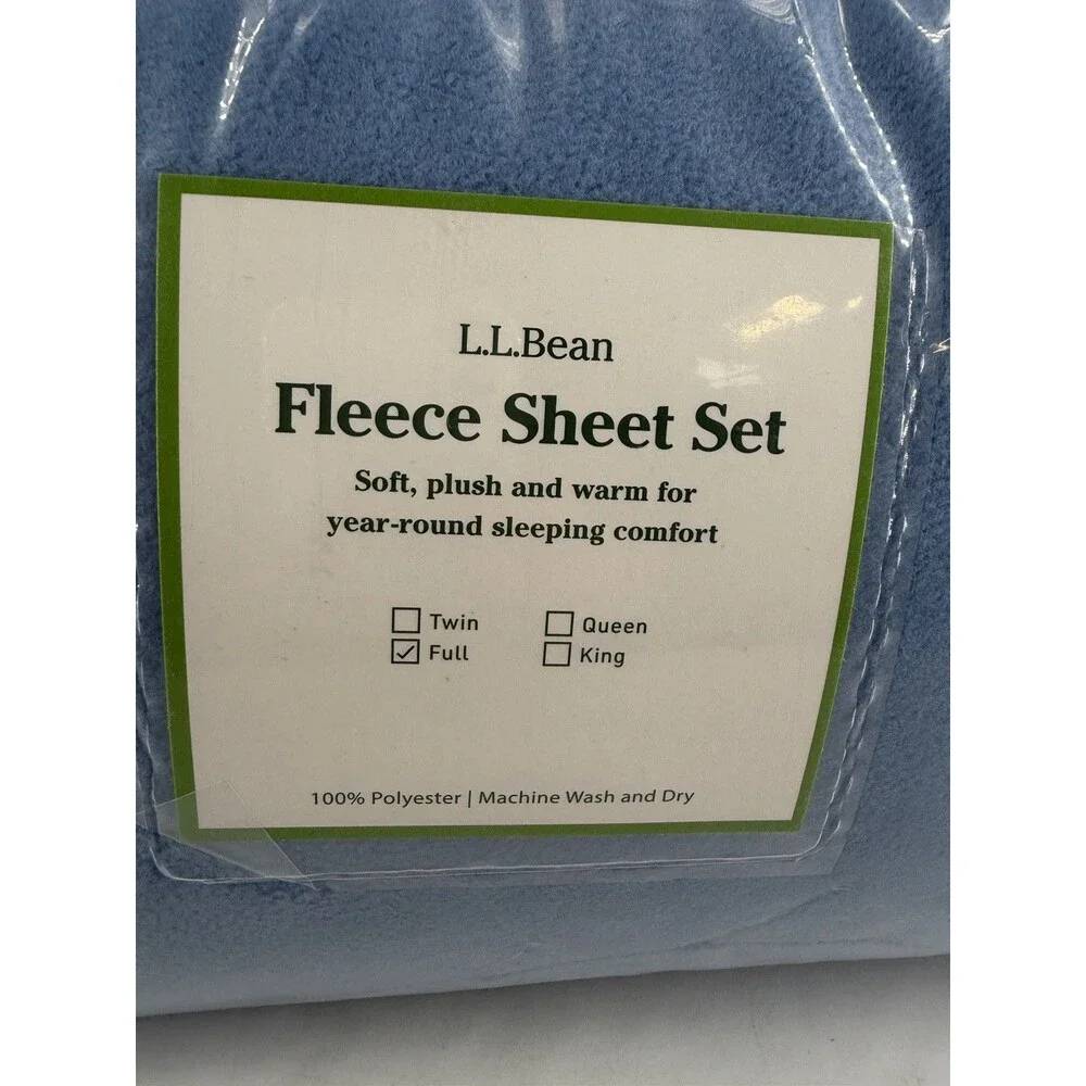 L.L. BEAN FLEECE SHEET SET Full Size Soft Blue. 4 Pcs. NEW.